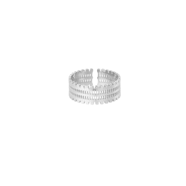 Ring i Rostfritt Stål med Fint Mönster/Tryck - Silver -Justerbar Silver