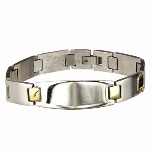 Silver & Guld Armband i Stål - Kedja med ID Bricka för Gravyr Silver