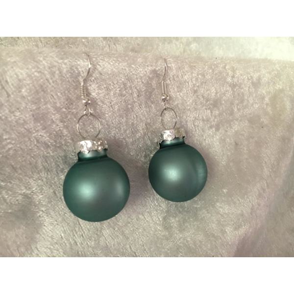 Silver Örhängen till Jul / Christmas - Gröna Matta Julkulor Grön