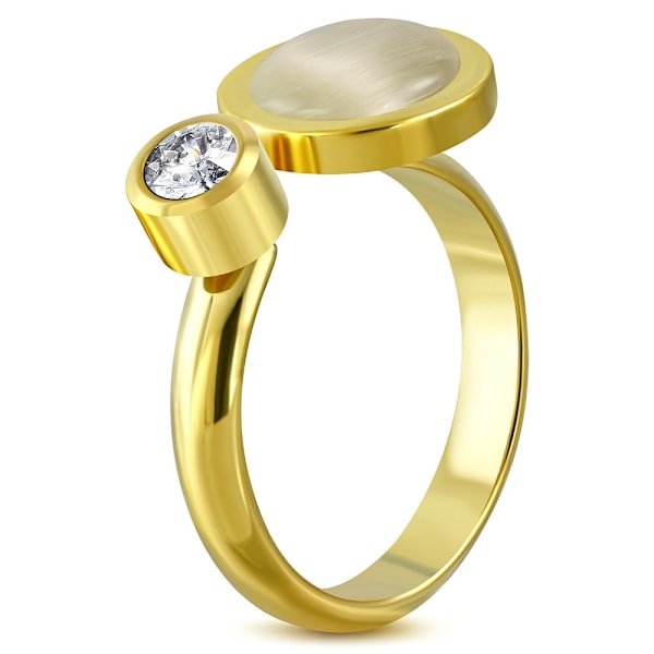 Stål Ring Guldpläterad klar Cubic Zirconia/Kattöga - Stl 18,14