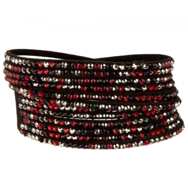 Wrap Läderarmband/Läder Armband med Strass / Rhinestones - Svart Svart
