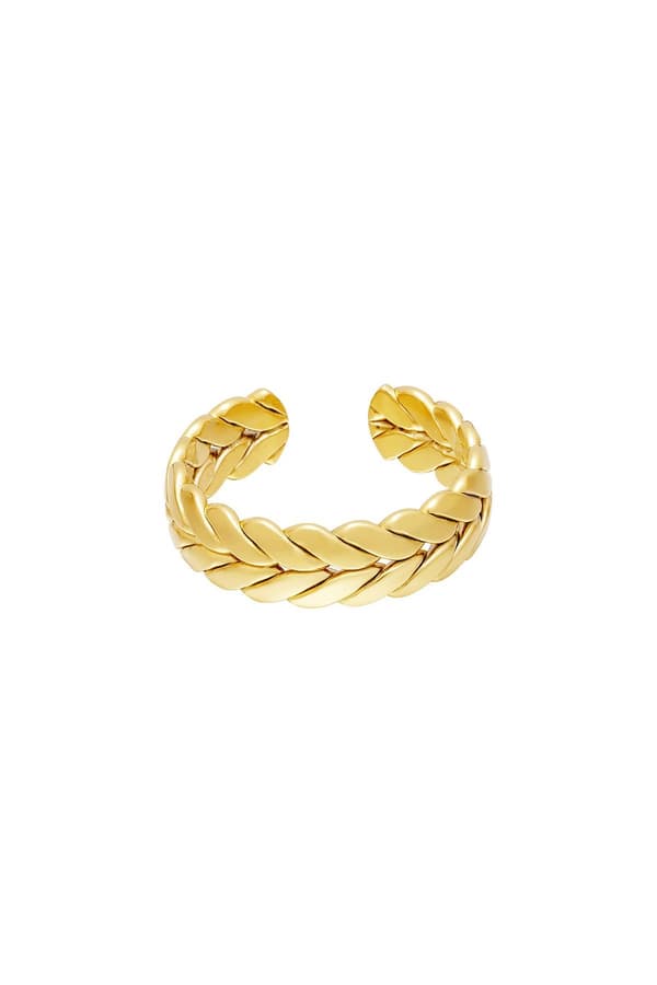 Ring i Rostfritt Stål med Flätad Design - Guld - Justerbar Guld