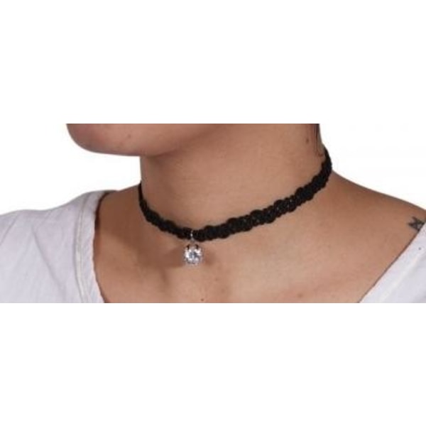 Retro Svart Choker / Halsband med en Glittrande Rhinestone Svart