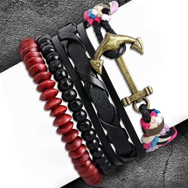 4 st Bohemian Chic Armband - Läder Rep Ankare Pärlor