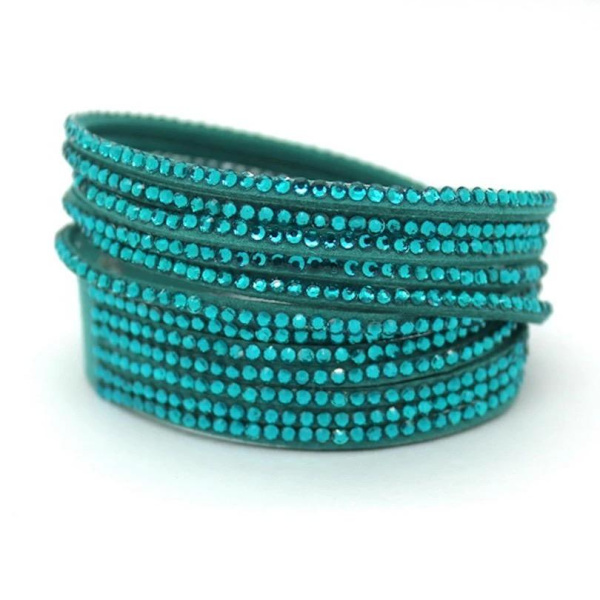 Wrap Läderarmband/Läder Armband med Strass / Rhinestones -Turkos Turkos