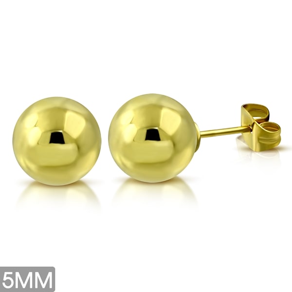 Stiftörhängen Stud Örhängen i Kirurgiskt Stål 316L i Guld Färg - Klassisk Blank Boll / Kula / Pärla - 5 mm Guld