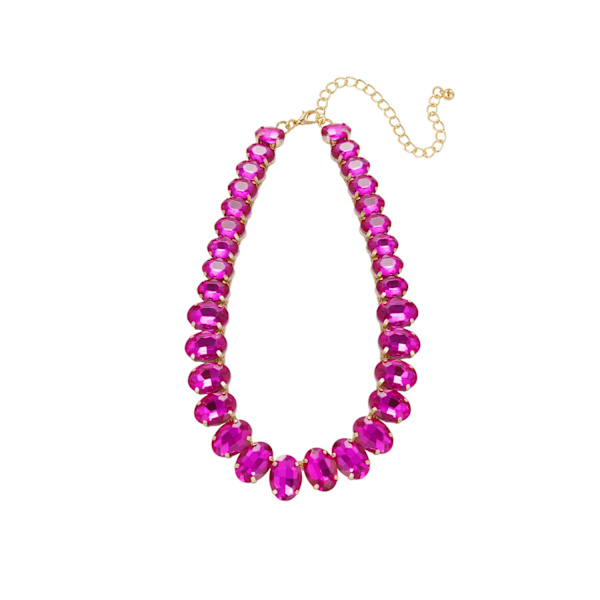 Statement Guldpläterat Halsband med Ovala Glaspärlor - Fuchsia Guld