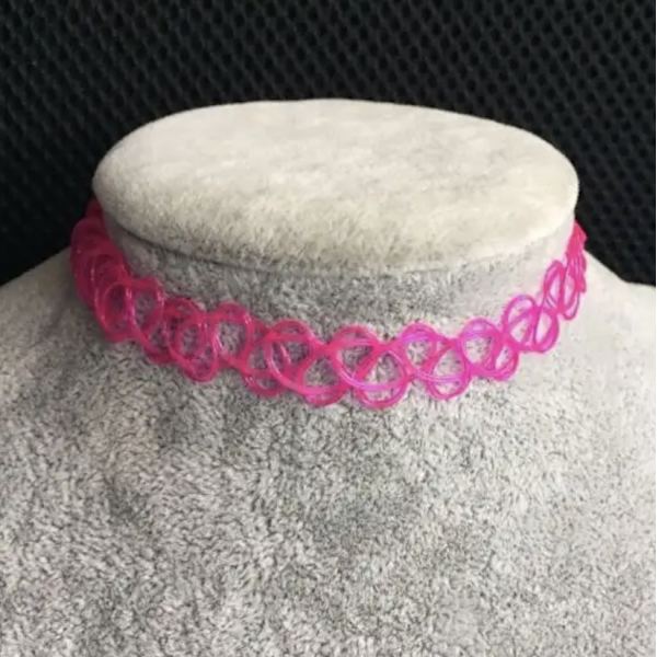 Fuchsia/Rosa Stretch Smyckesset -Halsband/Choker, Armband & Ring Fuchsia