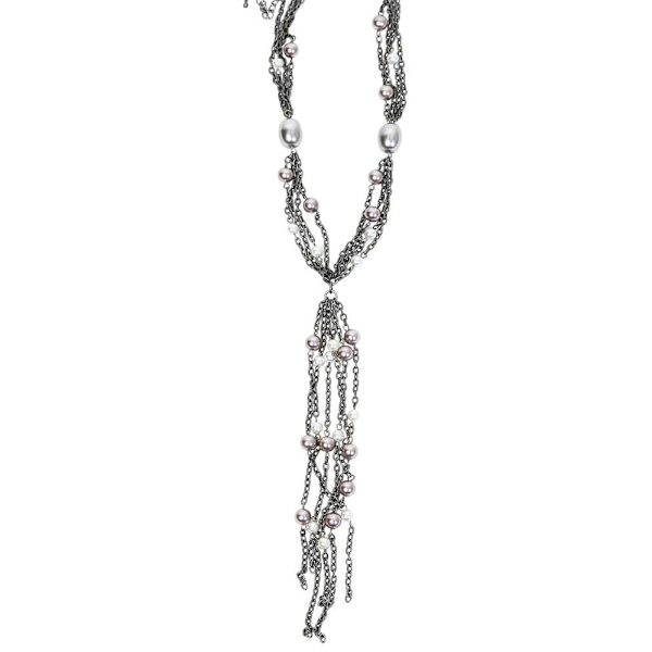 Retro Halsband / Choker med Silvergrå Kedjor & Pärlor Silver