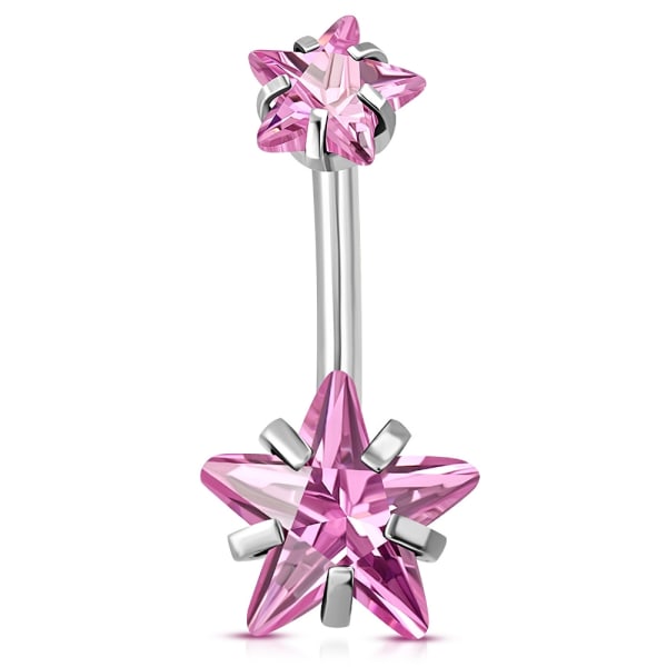 Navelpiercing Kirurgiskt stål Dubbel Stjärna Rosa Cubic Zirconia