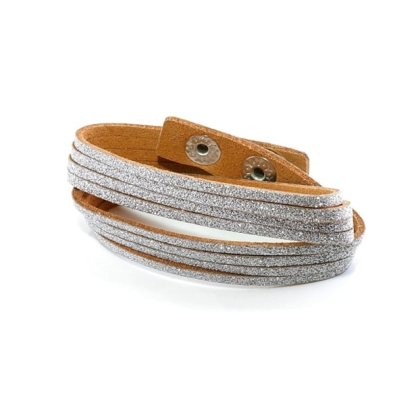 Glittrande Mocka Wrap Armband/Halsband med Silver Glitter - Brun Ljusbrun