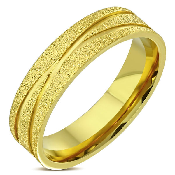 Sandblästrad Ring i Kirurgiskt Stål 316L i Guld Färg med Mönster - Stl 22 Guld