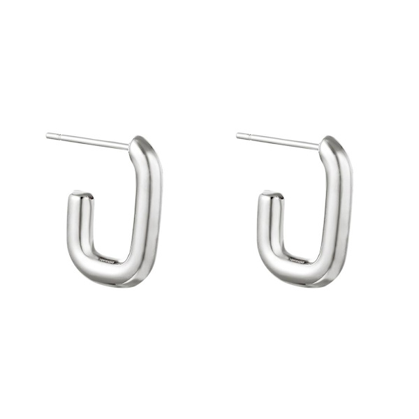 Klassiska Blanka Små Silver Örhängen / Hoop / Creoler i Rostfritt Stål i Rektangulär Form - 1,8 cm Silver