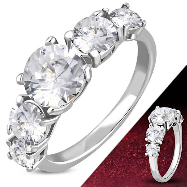 Ring med 5 klara Cubic Zircon Rostfritt stål 316L - Stl 18,95
