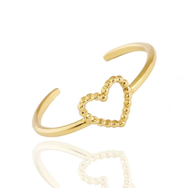Guld Ring i Stål med ett Fint Hjärta - Guldpläterad - Justerbar Guld