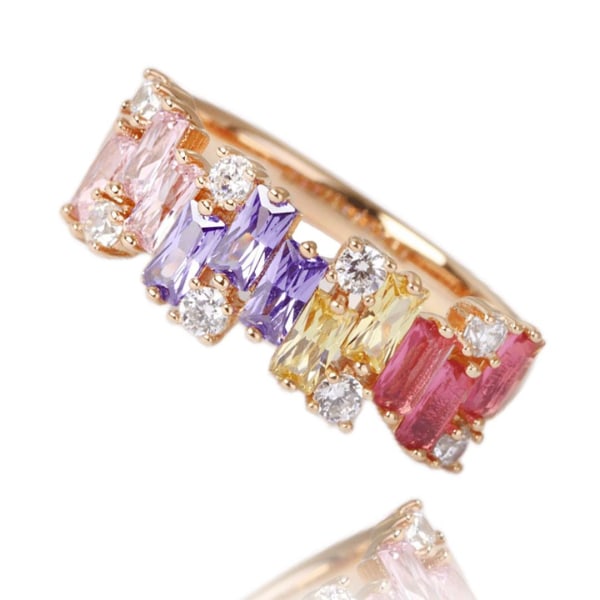 Rosé Guld Ring i Stål - Kristaller i Olika Färger - Stl 16,5 Rosa guld