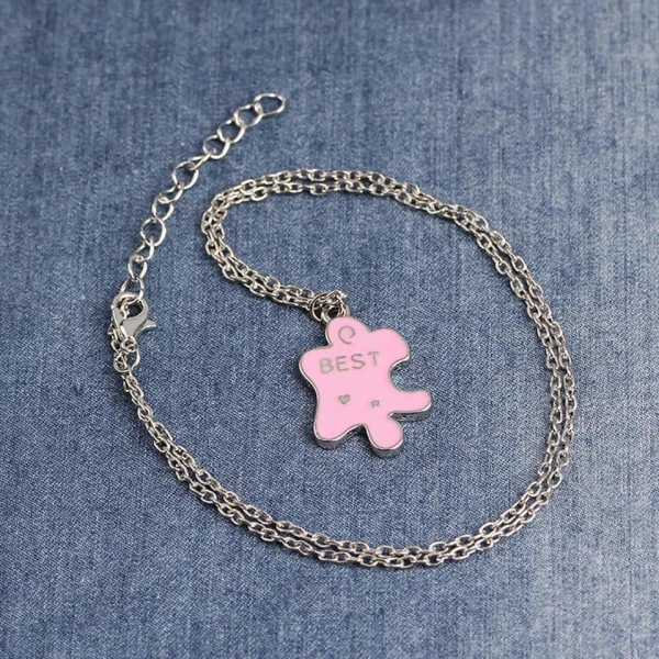 Best Friends Kompis - 2 Silver Halsband -Pusselbit med Rosa Färg Silver