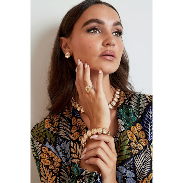 Statement Guldpläterad Ring & Oval Glaspärla Justerbar -Mörk Blå Guld