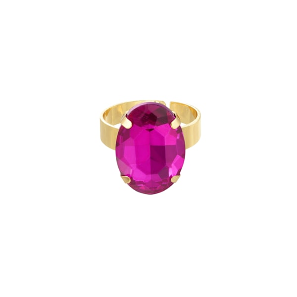 Statement Guldpläterad Ring & Oval Glaspärla -Justerbar Fuchsia Guld