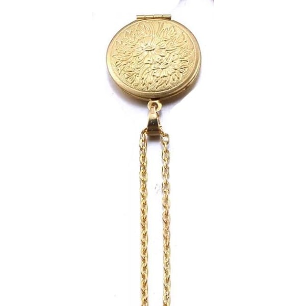 Guld Halsband med Öppningsbar Rund Medaljong i Blommigt Mönster Guld