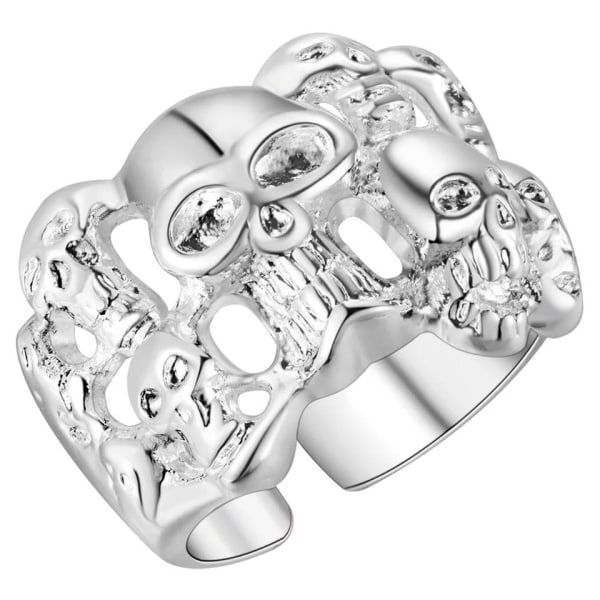 Unik Silver Ring med Döskallar / Dödskallar - Justerbar Silver one size