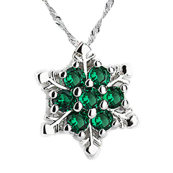 Silver Halsband till Jul - Snöflinga med Gröna CZ Kristaller Silver