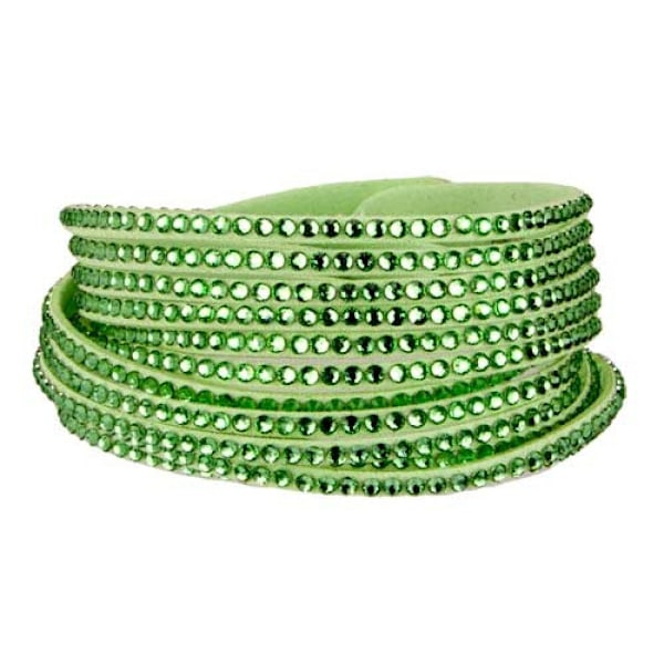 Wrap Läderarmband/Läder Armband med Strass / Rhinestones - Grön Grön