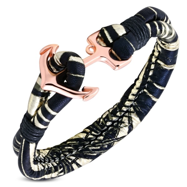 Armband guld/svart Mönstrat Rep/PU läder - ankare rosé guld färg