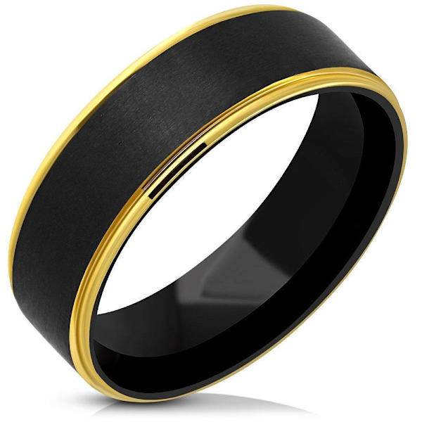 Svart Ring med Guldfärgad Kant i Rostfritt stål 316L - Stl 20,57