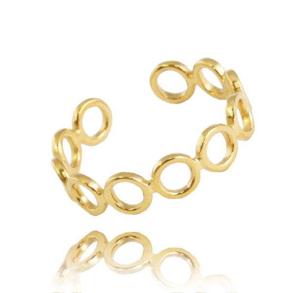 Guld Ring i Stål med Små Ringar på Rad - Guldpläterad -Justerbar Guld