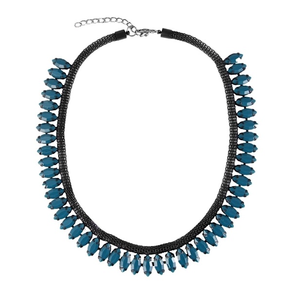 Boho Retro Statement Svart Halsband med Ovala Turkos Pärlor Svart