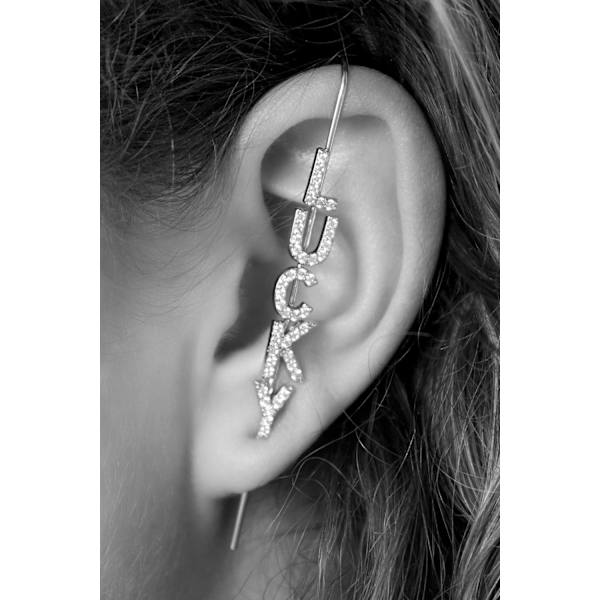 1 st Guldpläterat Örhänge / Ear Crawler med Zircon / Strass - Lucky - Silver Silver