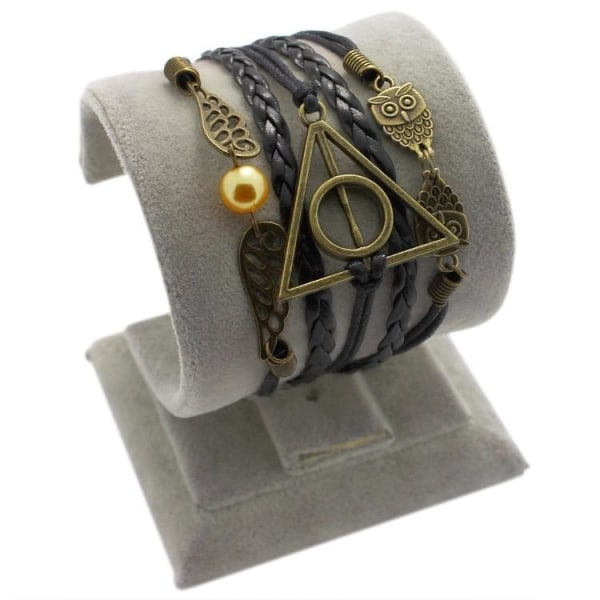 Harry Potter Svart Läderarmband -Gyllene Kvicken & Dödsrelikerna Svart