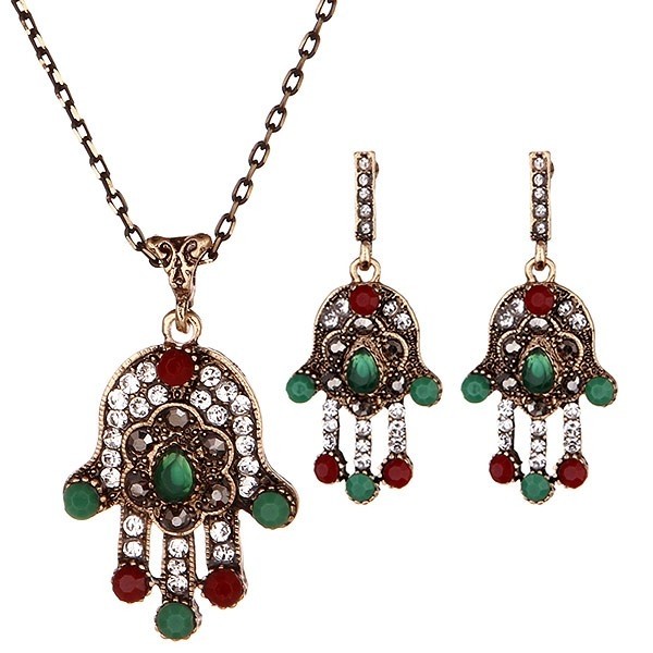 Smyckesset med Fatimas Hand - Halsband & Örhängen