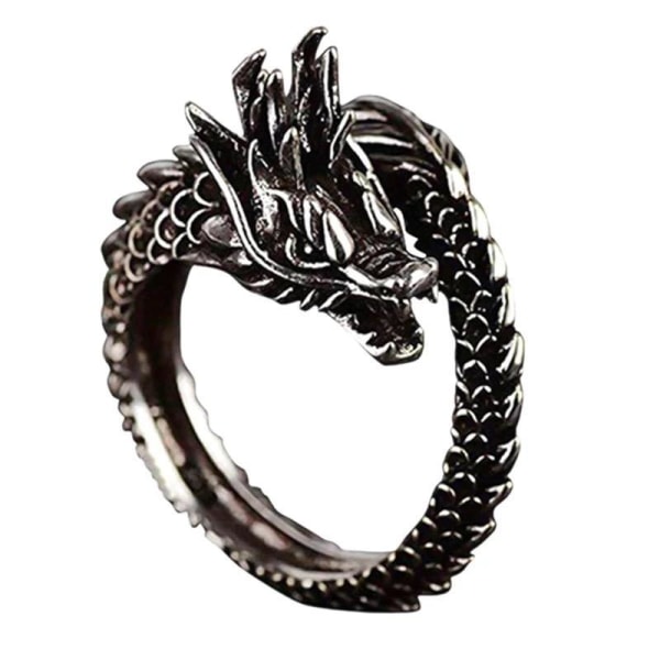 Unik Silver Ring - Drake med Svart Mönster - Justerbar Silver one size