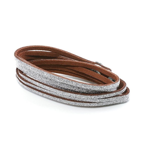 Glittrande Mocka Wrap Armband/Halsband med Silver Glitter - Brun Mörkbrun