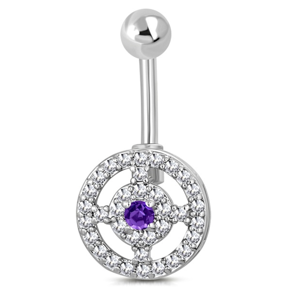 Navelpiercing Navel Piercing i Kirurgiskt Stål 316L i Silver Färg - Cirkel med Klara/Vita & Lila CZ Kristaller Silver