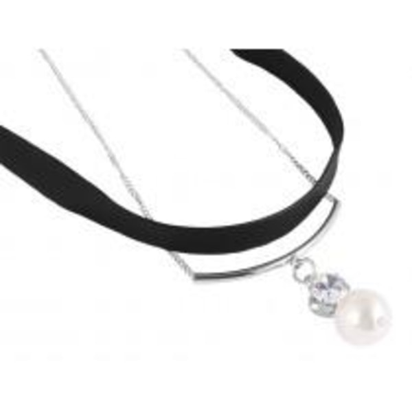 Dubbelt Retro Svart & Silver Choker/Halsband -Rhinestone & Pärla Svart