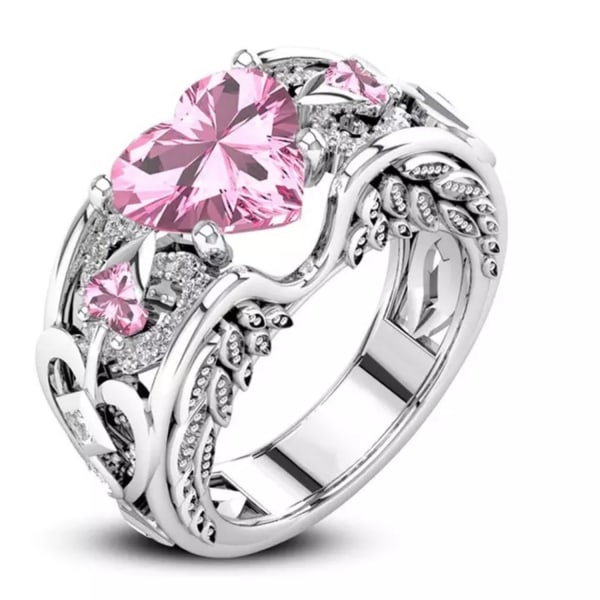 Köp Vintage Silver Ring med Hjärtan & Rosa CZ Kristall - Stl 17,3 Rosa |  Fyndiq