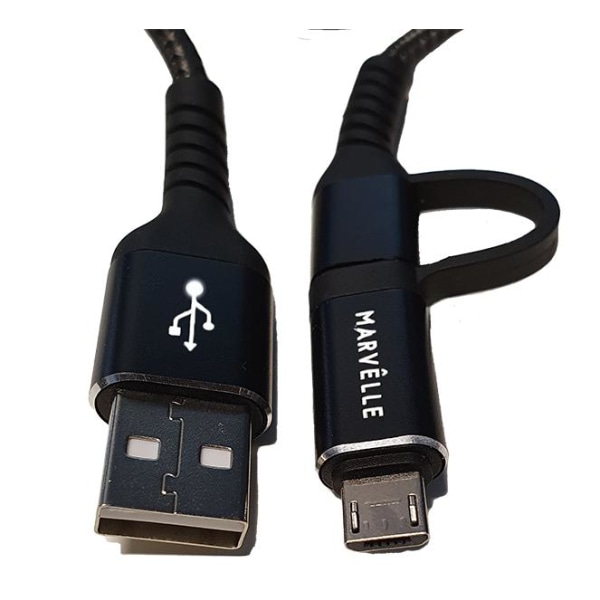 Android 2i1 kabel Micro-USB och USB-C (1m) Svart