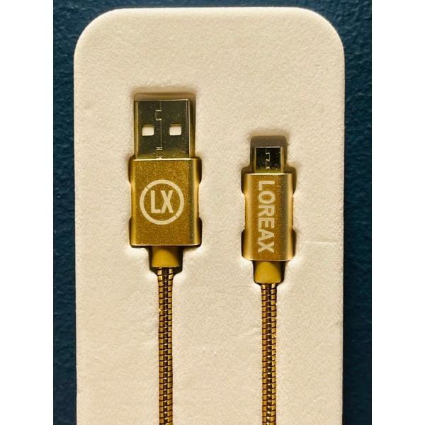 Micro USB kabel i metalldesign, 1m, 2.4A. Guld
