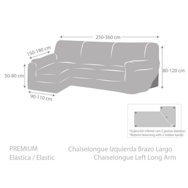 Hörnsoffelavare Multi-elastisk Lång armstöd Vänster Spongy E10 Svart. SAMMANSÄTTNING: 55% Polyester - 35% Bomull Svart