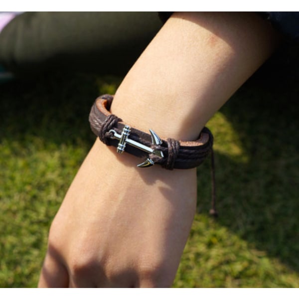 Armband Ankare äkta läder Unisex Svart 83bf | Svart | Fyndiq