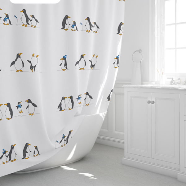 Badeforhæng med pingviner - 180 x 180 cm White