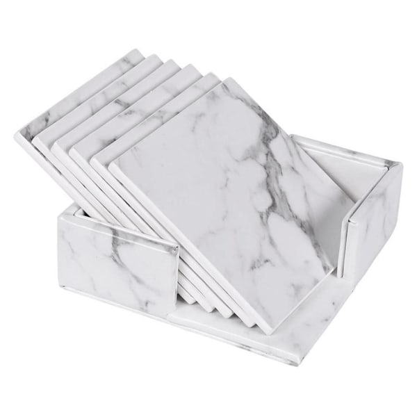 6x Coasters med Holder - Firkant White