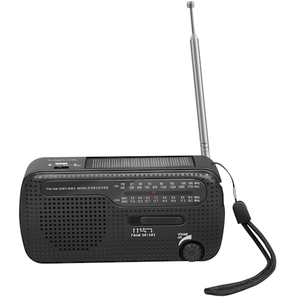 Kampiradio taskulampulla ja aurinkokennolla Musta