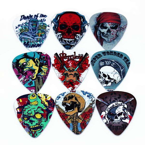 Skull Plektrum i 10-pack - Gitarrtillbehör multifärg