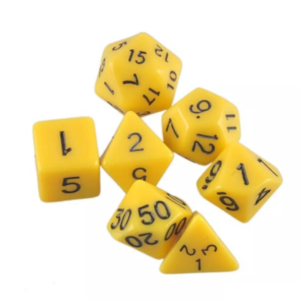 7 kpl noppia Dungeons and Dragons peliin (Keltainen) Yellow