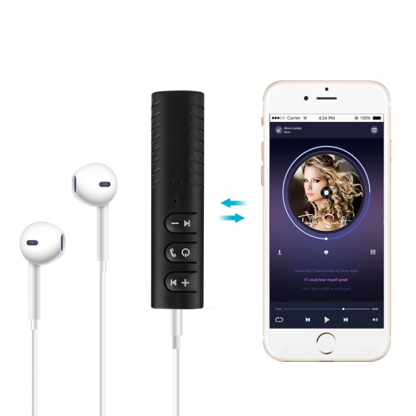 Bluetooth AUX Adapter - Inbyggd Mikrofon Svart