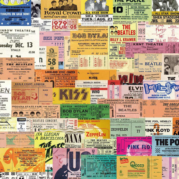 50x Klistermärken - Retro Konsertbiljetter multifärg
